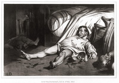 Het bloedbad van de rue Transnonain op 14/04/1834 (lithografie) 1837 door Honoré Daumier
