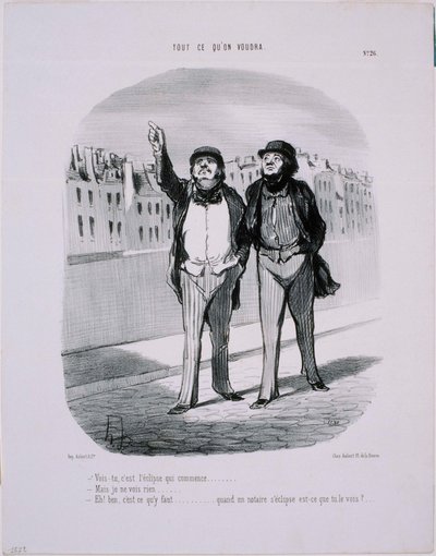 Wat we maar willen: Zie je, de eclips begint... door Honoré Daumier