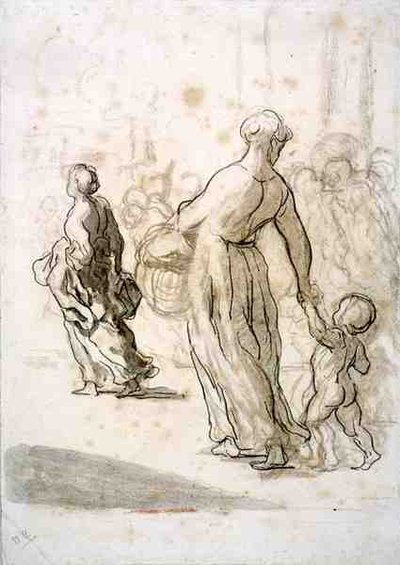Twee Vrouwen en een Kind, c.1848-50 door Honoré Daumier