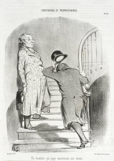 Een huurder die zijn huur stipt betaalt door Honoré Daumier