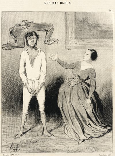 Een vrouw als ik... een knoop aannaaien?... door Honoré Daumier