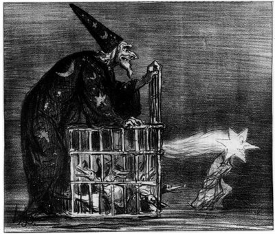 Heks die de komeet afbeeldt (caricatuur door Honore Daumier) door Honoré Daumier