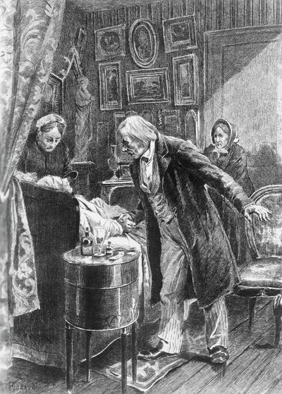 Illustratie door Alcide Theophile Robaudi voor Cousin Pons, roman van Honore de Balzac uit de collectie Human Comedy, gepubliceerd in 1900, Parijs door Honore de Balzac