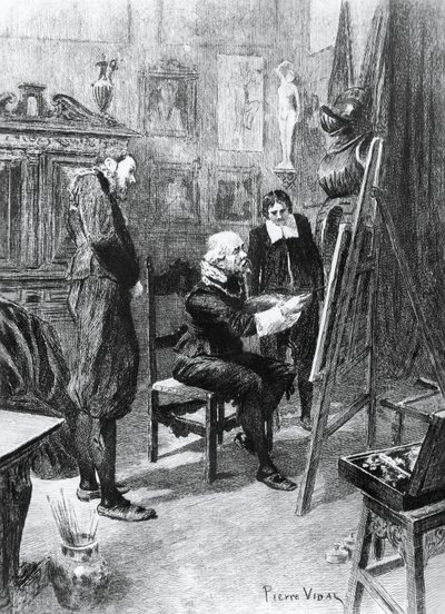 Illustratie door Pierre Vidal (1849-1929) voor Onbekend Meesterwerk, kort verhaal door Honore de Balzac (1799-1850) uit de meerdelige collectie getiteld Human Comedy, gepubliceerd in 1901, Parijs door Honore de Balzac