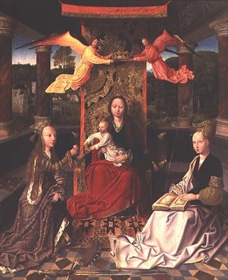 Madonna op de Troon met St. Catharina en St. Barbara door Hoogstraeten Master