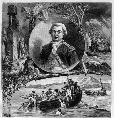 Het eeuwfeest van La Perouse (Jean Francois de Galaup Laperouse) - Portret ter herdenking van zijn aankomst op Paaseiland 1786 en het vinden van de Astrolabe door Dumont d