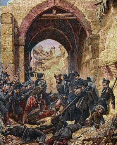 Het Beleg van Constantine Algerije in 1837 - Verovering van Constantine - Aanval op de Constantine Poort - 13 oktober door Horace (after) Vernet