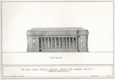Vooraanzicht, de Harry Elkins Widener Memorial Library voor Harvard University, Cambridge, Massachusetts door Horace Trumbauer