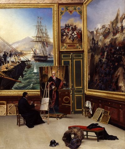 Broeder Philippe kopieert het portret van de Markies de Fontanes in het Versailles Museum door Emile Jean Horace Vernet