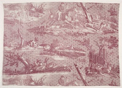 Fragment van koperplaatbedrukt katoen met jachttafereel door Horace Vernet