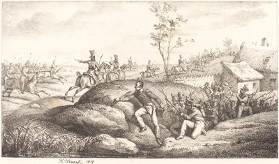 Infanterie hinderlaag tegen de Kozakken door Emile Jean Horace Vernet