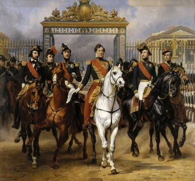 Louis Philippe en zijn zonen te paard bij dit vertrek Versailles van slot, 10 juni 1837 door Emile Jean Horace Vernet