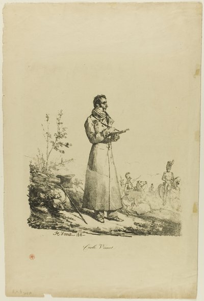 Portret van Carle Vernet, staand en tekenend door Emile Jean Horace Vernet