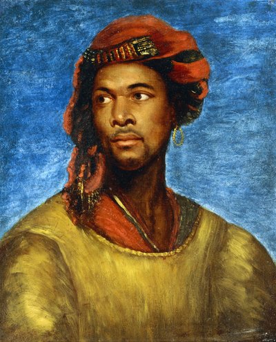 Portret van een Moor met een rode tulband door Emile Jean Horace Vernet