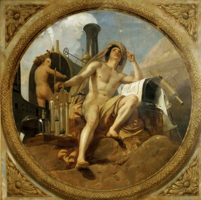 De Geest van Stoom op Aarde Plafondschildering, Salle des Pas perdus, 1839-1847 door Emile Jean Horace Vernet