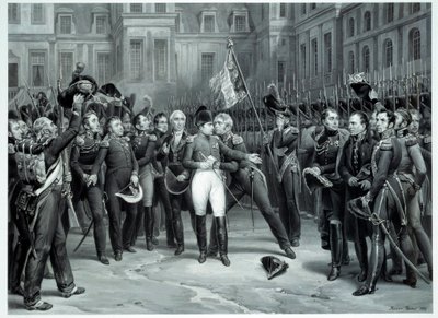 Het afscheid van Napoleon Bonaparte (1769-1821) van de keizerlijke garde in de binnenplaats van Cheval Blanc in Fontainebleau 20/04/1814 door Emile Jean Horace Vernet