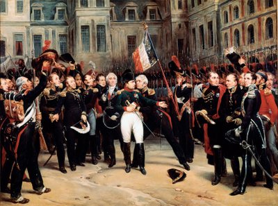 Het afscheid van Napoleon Bonaparte aan de Keizerlijke Garde, te Fontainebleau door Emile Jean Horace Vernet