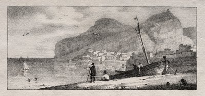 Uitzicht op een havenstad door Emile Jean Horace Vernet