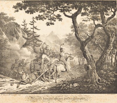 Gewonde Fransen aangevallen door een Kozak door Horace Vernet and Hippolyte Lecomte