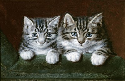 Twee gestreepte kittens door Horatio Henry Couldery