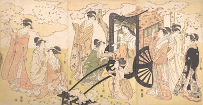 Een kersenexcursie door een adellijke dame en haar gevolg, ca. 1797 door Hosoda Eishi