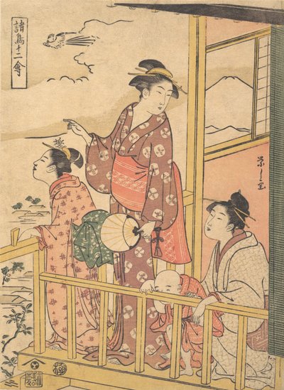 Een langstaartige vogel Onagadori, uit de serie Twaalf Verschillende Vogels Shocho junikin..., ca. 1791 door Hosoda Eishi