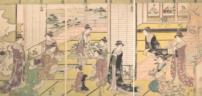 Eerbetoon aan de drie goden van de poëzie: vrouwen die gedichten schrijven door Hosoda Eishi