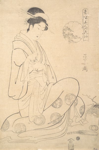 Konosato van Takeya zittend, met een wierookbrander door Hosoda Eishi