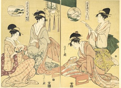Geestbezweerder, Wilde ganzen keren terug naar huis Maboroshi, Rakugan rechts en een dunne sluier door Hosoda Eishi