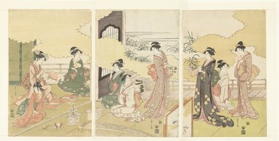 Vrouwen in een openlucht kamer door Hosoda Eishi