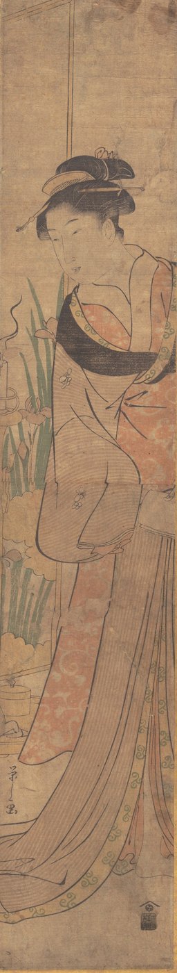 Jonge dame en iristuin door Hosoda Eishi