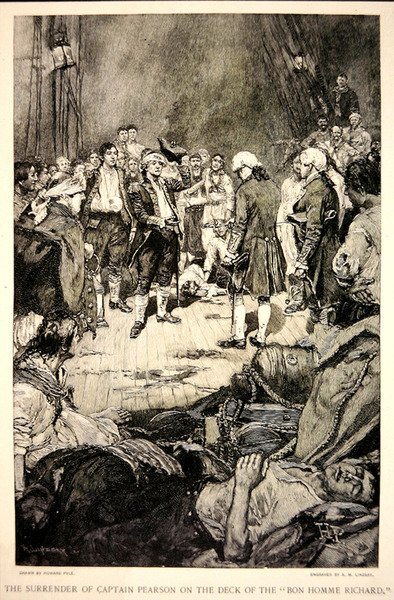 De overgave van kapitein Pearson aan John Paul Jones op het dek van de Bonhomme Richard in 1779 door Howard (after) Pyle