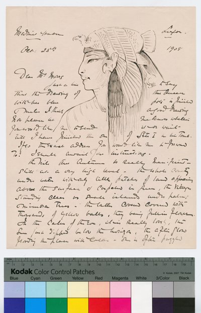 Pagina 1 van een brief van Howard Carter aan Kingsmill Marrs, 25 oktober 1908 door Howard Carter