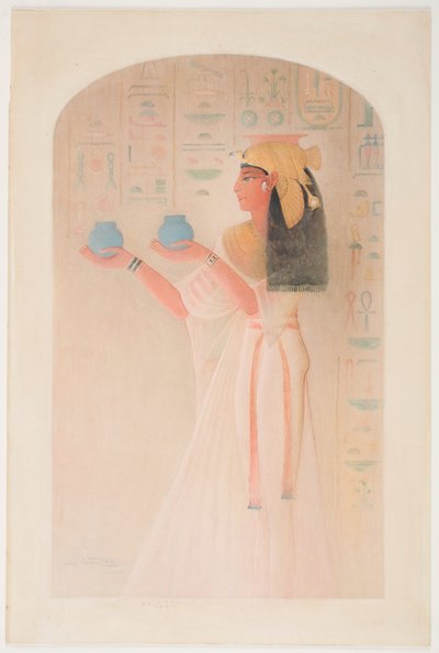 Koningin Nefertari biedt twee potten aan door Howard Carter
