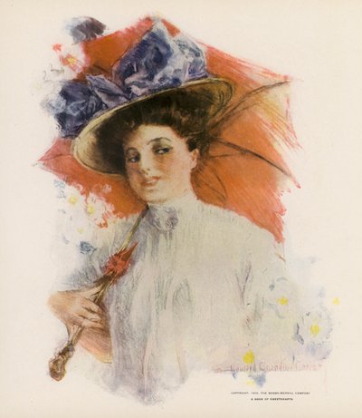 Jonge vrouw met een oranje parasol door Howard Chandler (after) Christy