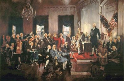 De Ondertekening van de Grondwet van de Verenigde Staten in 1787 door Howard Chandler Christy