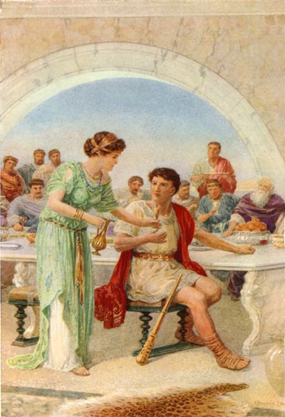 "Toen hij keek, kromp hij ineen en huiverde" (kleur litho) door Howard Davie