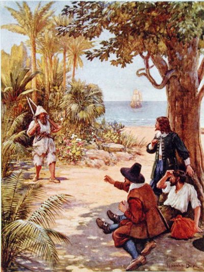 Crusoe Verschijnt voor de Kapitein van het Schip, illustratie voor 