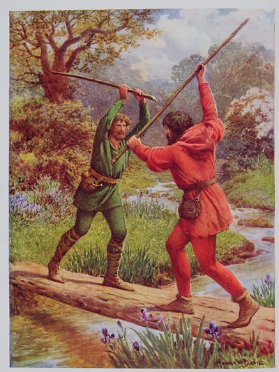 Het gevecht tussen Robin Hood en Kleine Jan, illustratie uit 