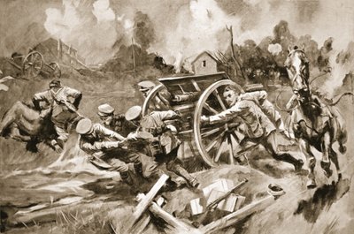 Hoefsmid-Sergeant T. Harrison redt paarden en kanonnen uit een onhoudbare positie onder granaatvuur toen de bevelvoerende officier gewond was geraakt door Howard K. Elcock