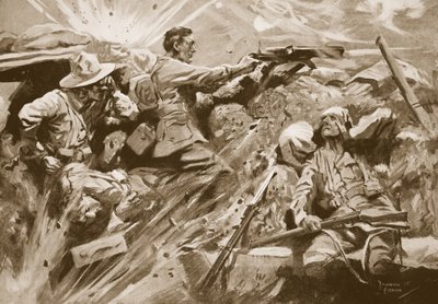 Soldaat Cooke blijft zijn machinegeweer afvuren nadat elk lid van het geweerteam was gedood of gewond door Howard K. Elcock