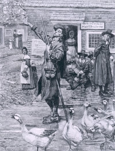 Een Quaker prediker in New England, illustratie uit 