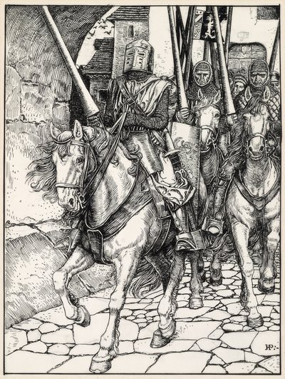 Weg reden ze met botsende hoeven en rinkelende harnassen door Howard Pyle
