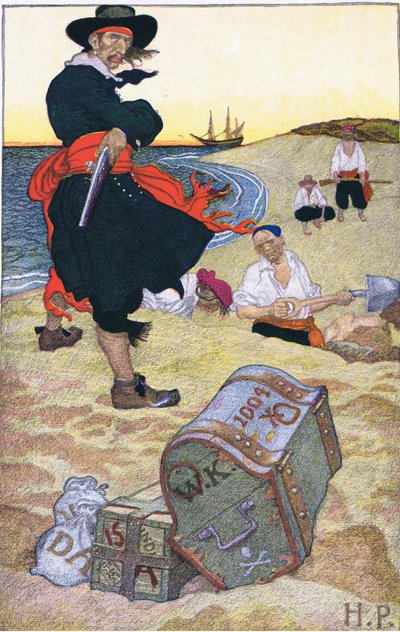 Verborgen schat, uit Howard Pyles Book of Pirates gepubliceerd door Harper & Bros, 1921 door Howard Pyle