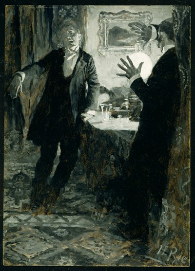 Hij zette het glas aan zijn lippen en dronk in één teug, uit 