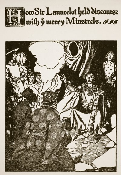 Hoe Sir Launcelot sprak met de vrolijke minstrelen, illustratie uit 