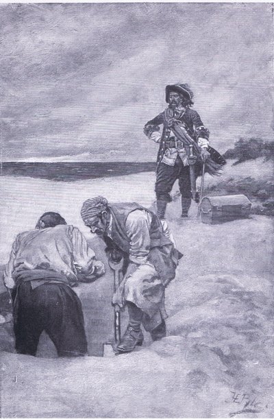 Kidd op Gardiners Island, uit Howard Pyles Book of Pirates gepubliceerd door Harper & Bros, 1921 door Howard Pyle