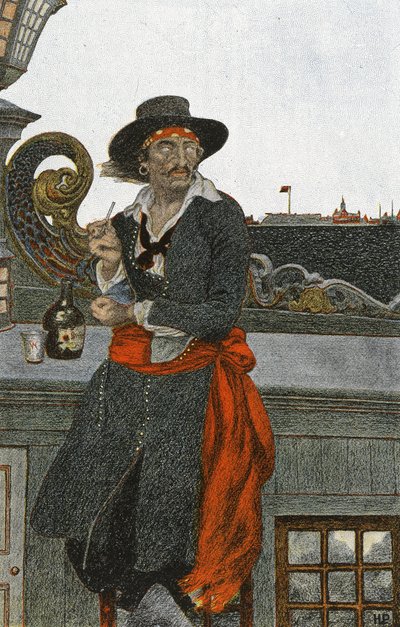 Kidd op het dek van de Adventure Galley, begin 20e eeuw (boekillustratie) door Howard Pyle