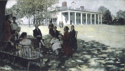 Martha en George Washington Vermaken Hun Vrienden op het Grasveld van Mount Vernon, 1898 door Howard Pyle