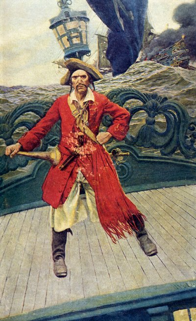 Piraat kapitein op dek, begin 20e eeuw door Howard Pyle